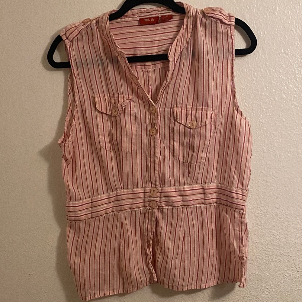 Sleeveless Pink Striped Button Front Top